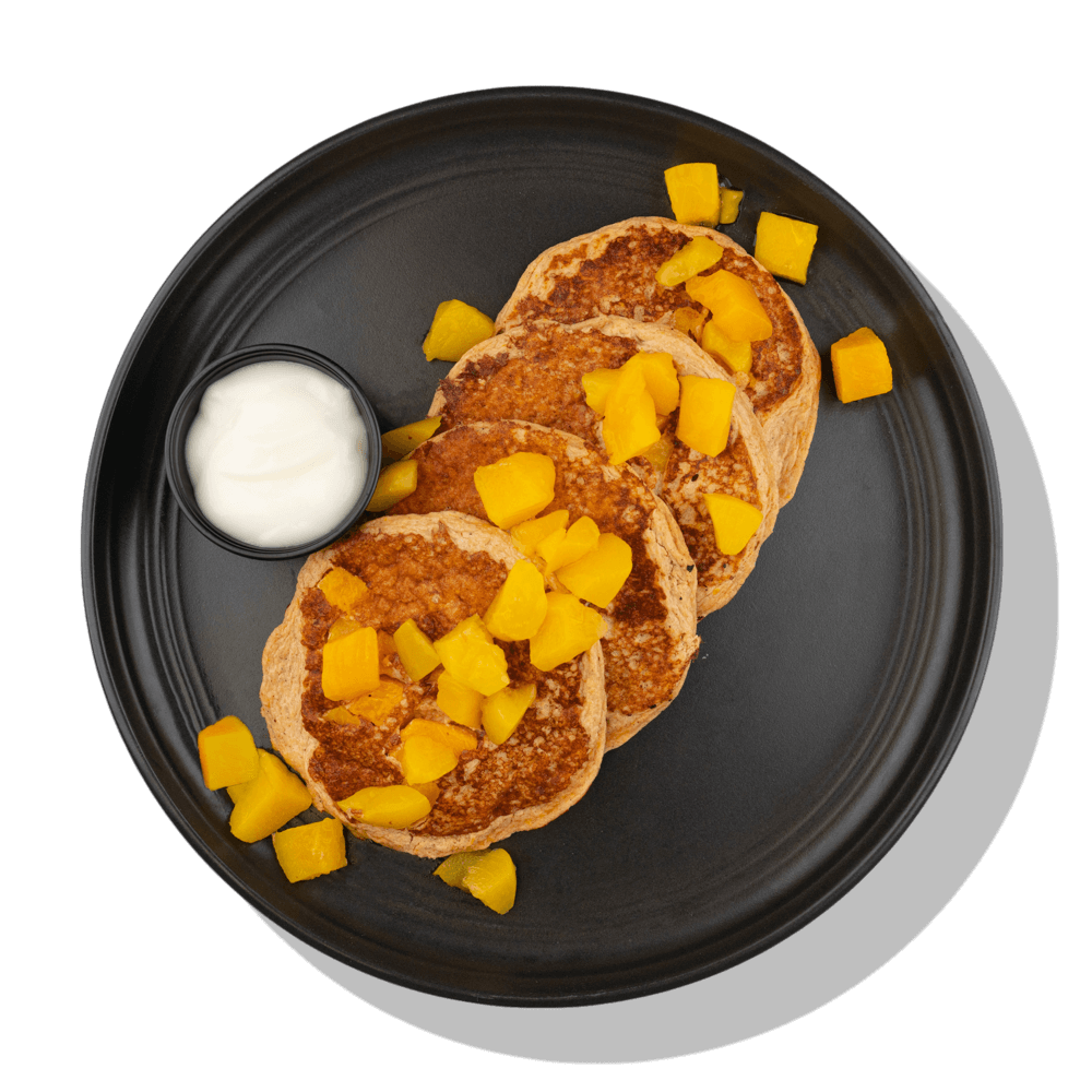 Peaches and Cream Protein Pancakes
