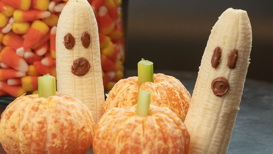 Halloween Snacks: Banana Ghosts and Orange Pumpkins
