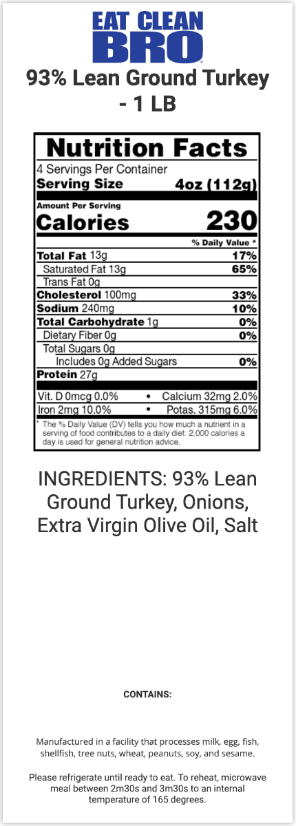 A La Carte 93% Lean Ground Turkey: Nutritional Info