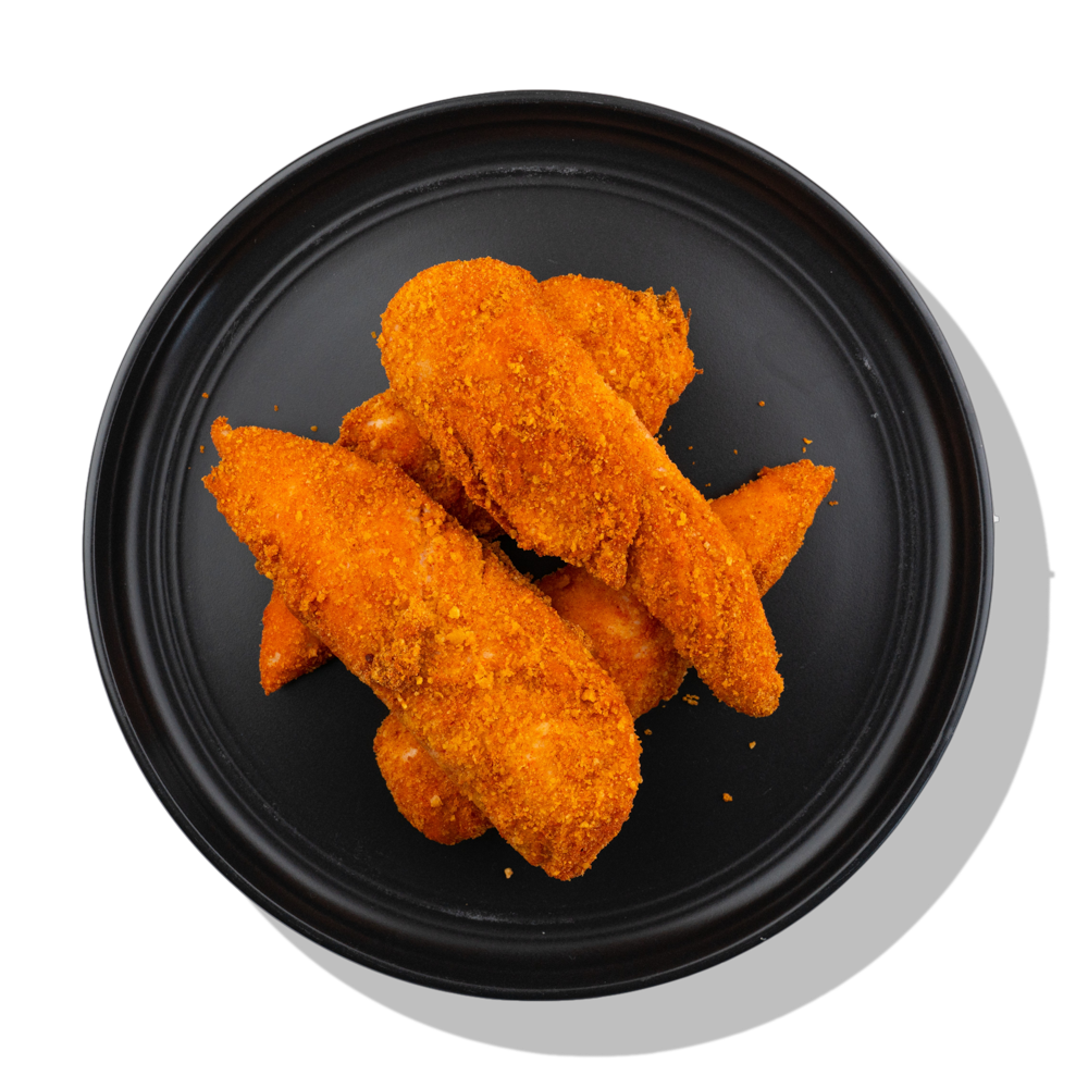 Chicken Tenders: 4 of BRO's signature buffalo-cornflake chicken tenders.