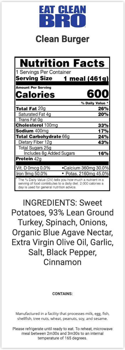 Clean Burger: Nutrition Facts