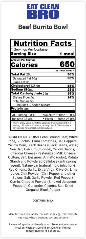 Beef Burrito Bowl: Nutrition Facts