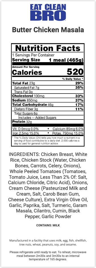 Butter Chicken Masala: Nutrition Facts