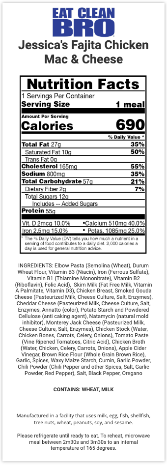 Jessica's Fajita Chicken Mac & Cheese: Nutrition Facts