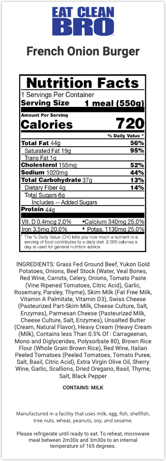 French Onion Burger Nutrition Facts