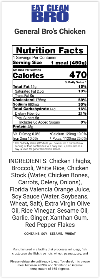 General Bro's Chicken nutrition facts