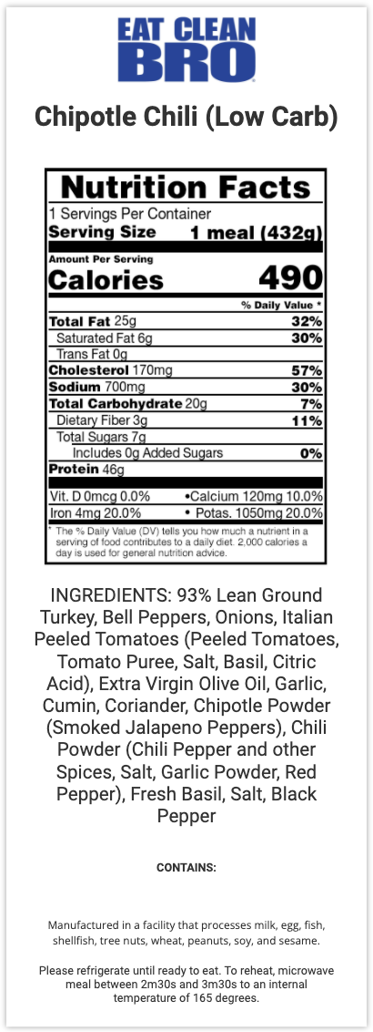 Chipotle Chili Low Carb: Nutrition Facts
