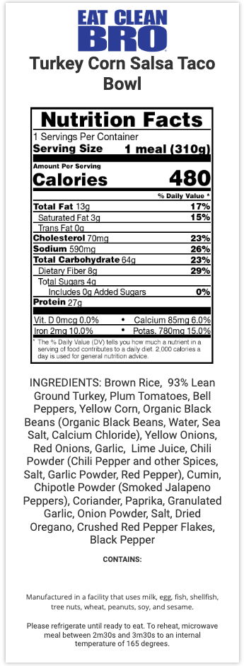 Turkey Corn Salsa Taco Bowl: Nutrition Facts